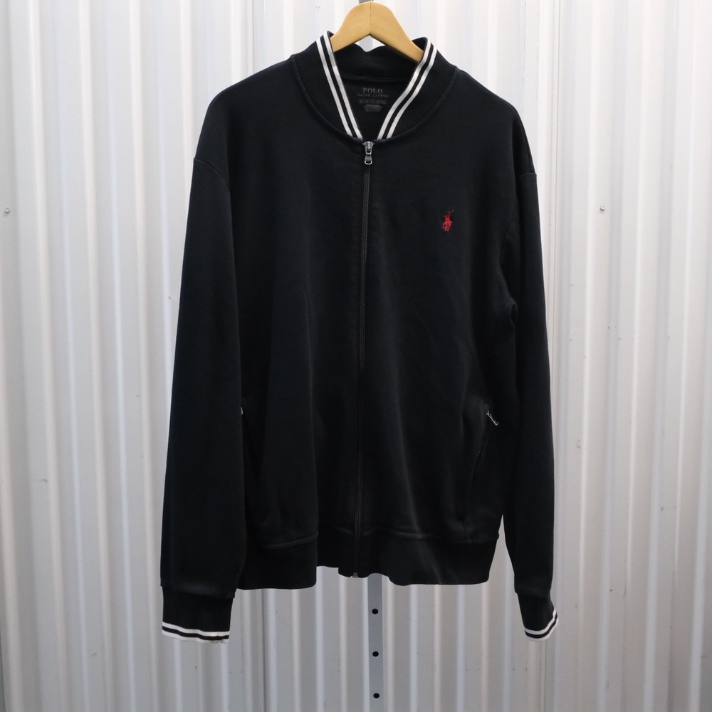 Polo‎ Ralph Lauren Track Jacket Men's Size XL Black Full Zip Red Pony Varsity